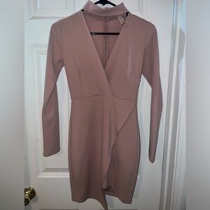 Blush colored women’s Choker Mini dress with zipper back - size small